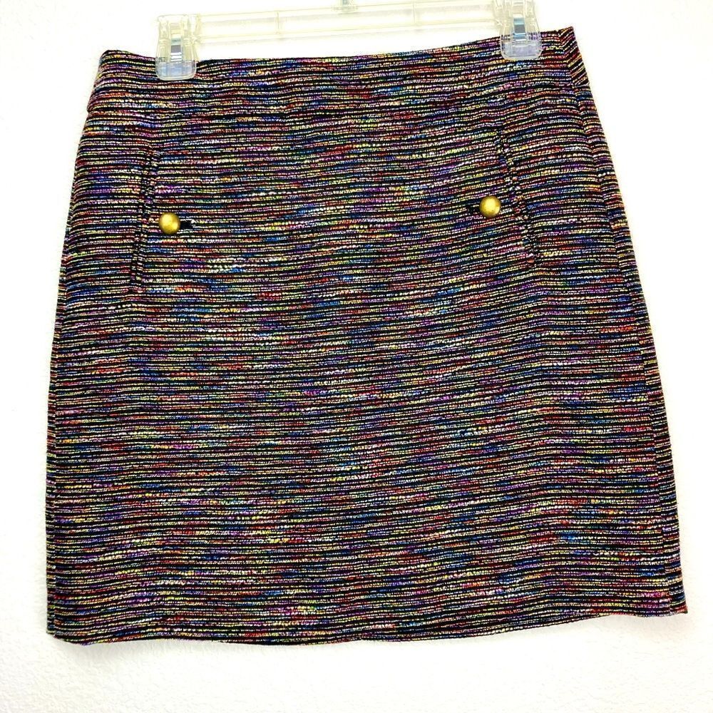 Loft multicolored mod party mini skirt w/ pockets gold hardware NWOT